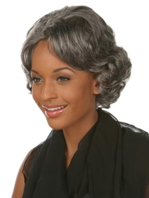 Fabulous Wavy Chin Length Synthetic Grey Wigs