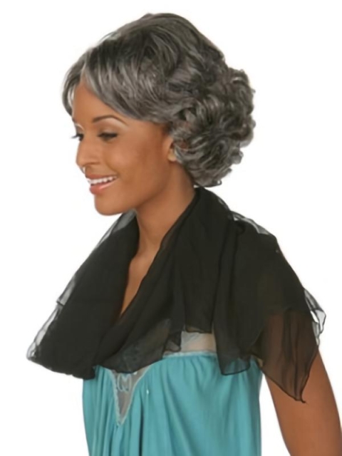 Fabulous Wavy Chin Length Synthetic Grey Wigs