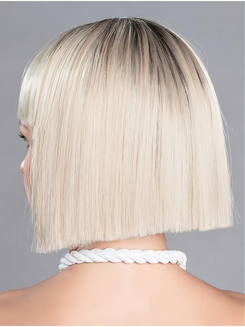 12" Straight Monofilament Platinum Blonde Synthetic Chin Length Bobcut Wig