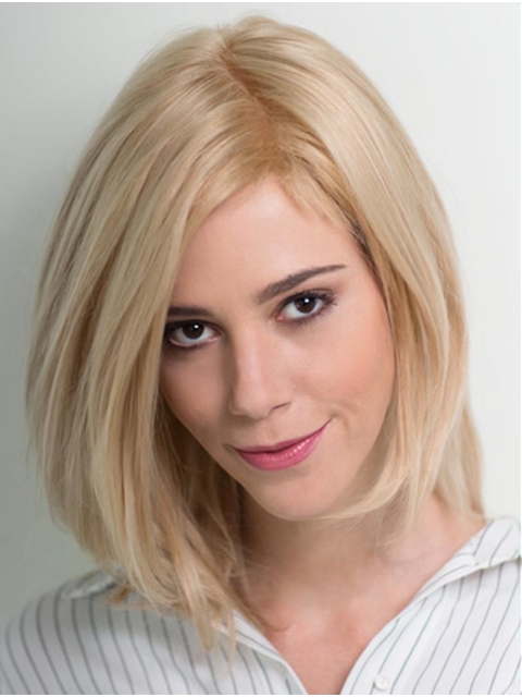 10" Chin Length Straight Platinum Blonde Bobs Hand Tied Wig Online