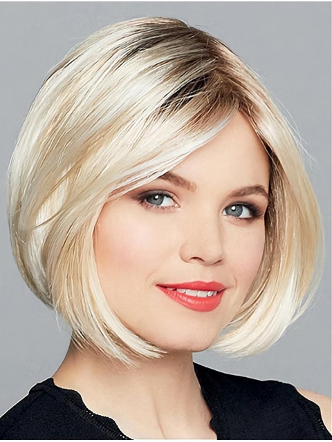 Chin Length Straight Ombre/2 tone Monofilament Bobs Ladies Synthetic Wigs