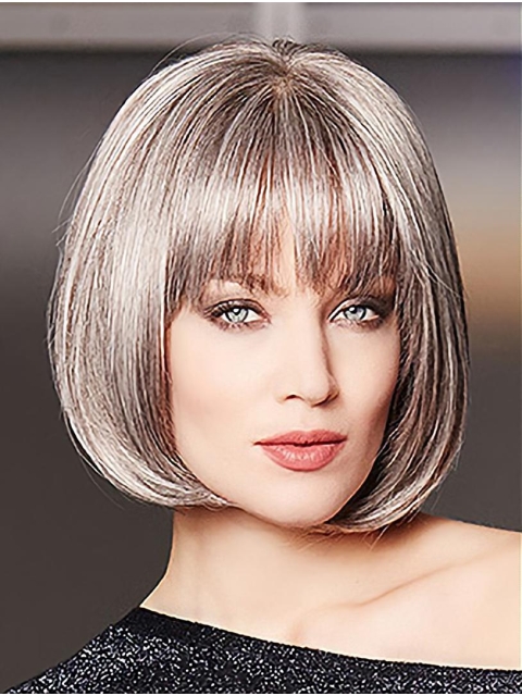 Chin Length Straight Platinum Blonde Monofilament Bobs High Quality Synthetic Wigs