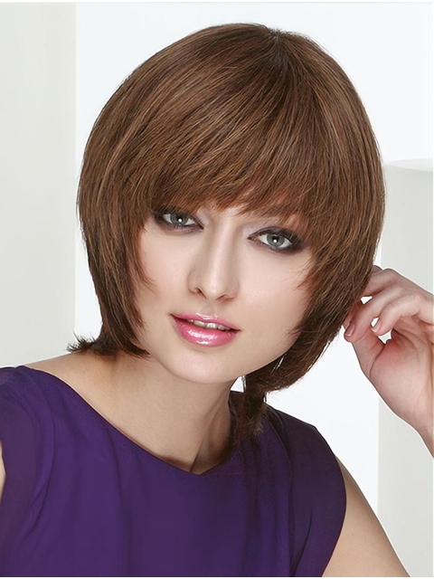 Straight Chin Length Brown Monofilament 10" Layered Lace Wig Buy