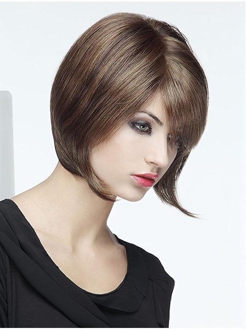 10" Straight Monofilament Brown Synthetic Chin Length Bob Style Wig