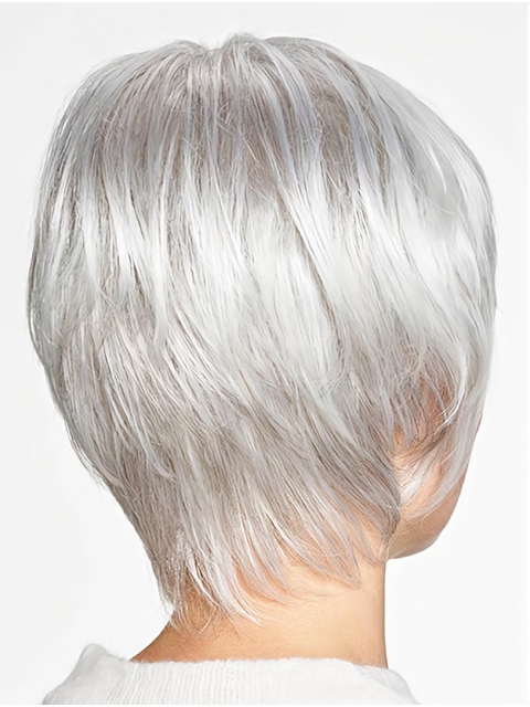 Chin Length Monofilament Grey Straight 10" Synthetic Beautiful Medium Wigs