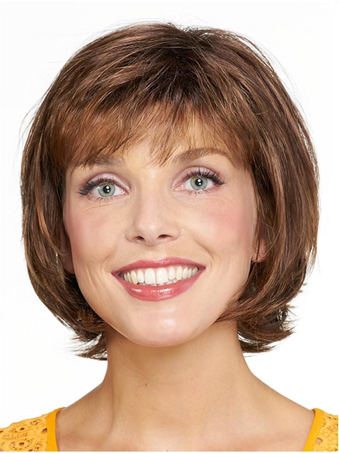 Chin Length Capless Brown Straight 10" Synthetic Medium Wigs For Women