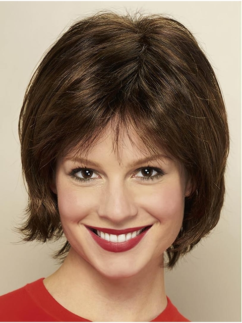 Brown Straight Chin Length Bobs Ladies Monofilament Wigs