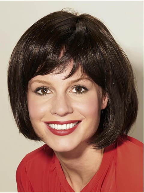 Black Straight Chin Length Bobs Monofilament Wig