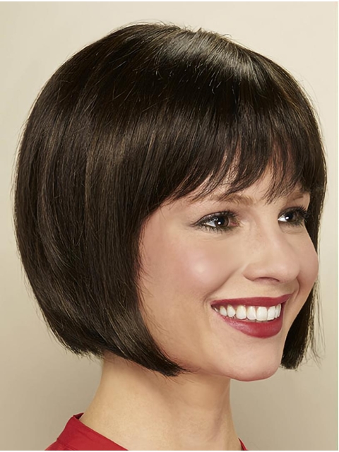 Black Straight Chin Length Bobs Monofilament Wig