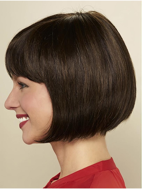 Black Straight Chin Length Bobs Monofilament Wig