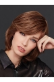 Chin Length Straight Monofilament Brown With Bangs Women Wig Medium