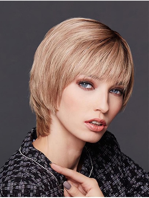 10" Chin Length Straight Blonde Remy Human Hair Ladies Monofilament Wigs