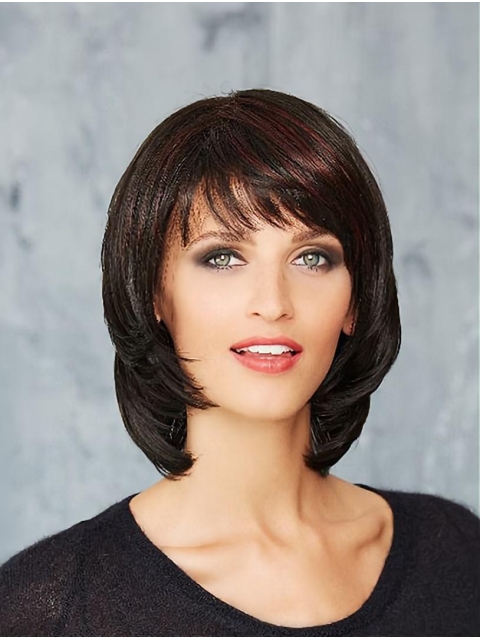 Chin Length Straight Black Monofilament Bobs Sleek Synthetic Wigs