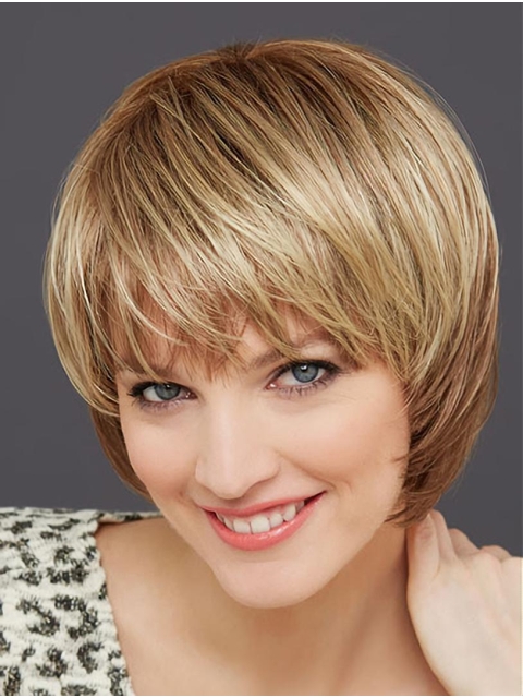 Chin Length 10" Monofilament Blonde Straight White Bob Wig