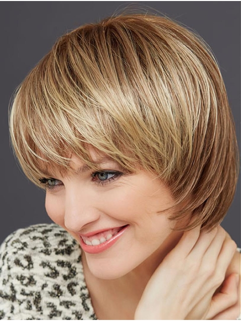 Chin Length 10" Monofilament Blonde Straight White Bob Wig