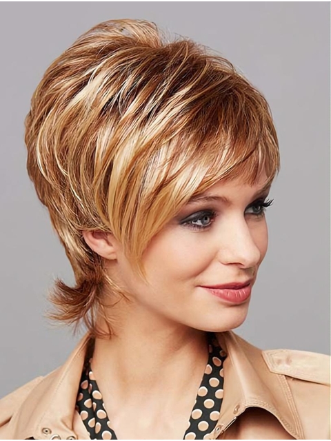 10" Blonde Chin Length Layered Straight Good Quality Synthetic Wigs