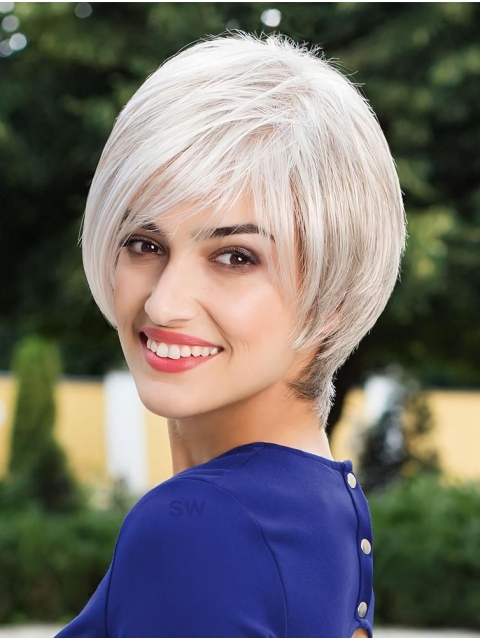 Monofilament Grey Synthetic 10" Chin Length Bob Hairstyles