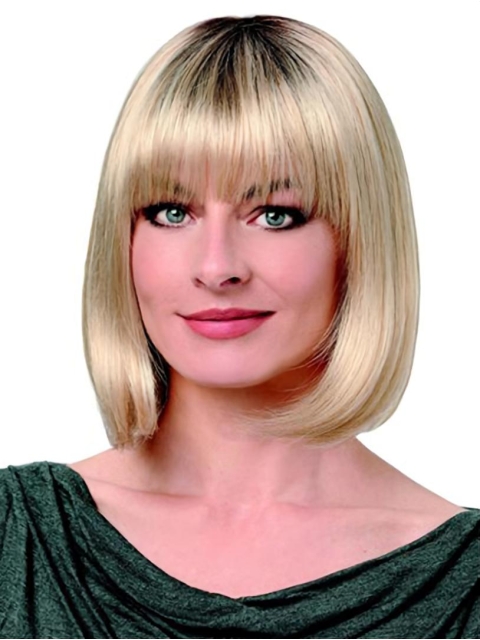 Synthetic 12" Straight Chin Length Platinum Blonde Ladies Bob Wigs