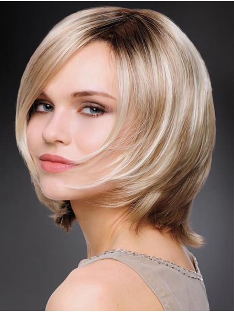 Synthetic 10" Straight Chin Length Platinum Blonde Wig Bob