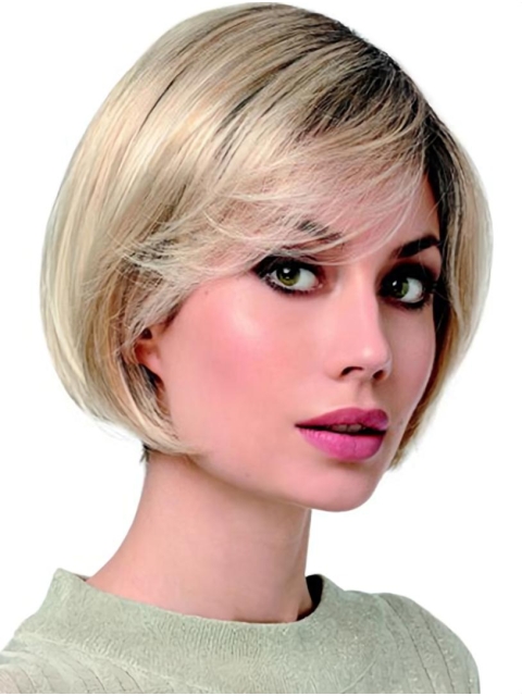 Monofilament Platinum Blonde Chin Length Straight 10" Bobs Best Synthetic Wigs