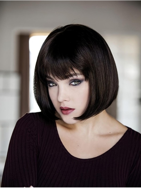 Monofilament Black Synthetic 10" Chin Length Wigs Bob Style