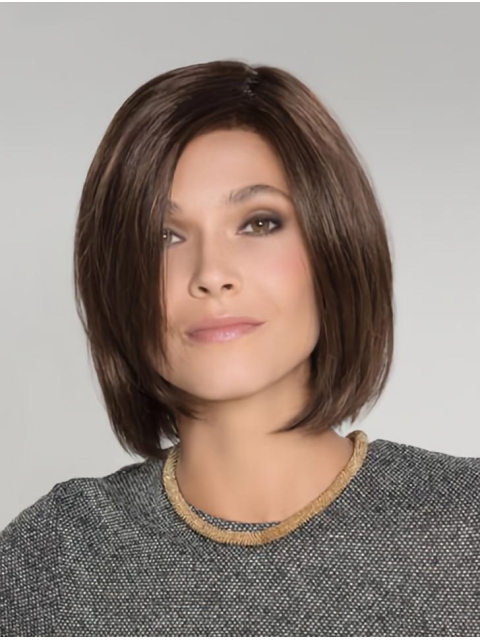 Monofilament Brown Synthetic 12" Chin Length Bob Cut Wigs