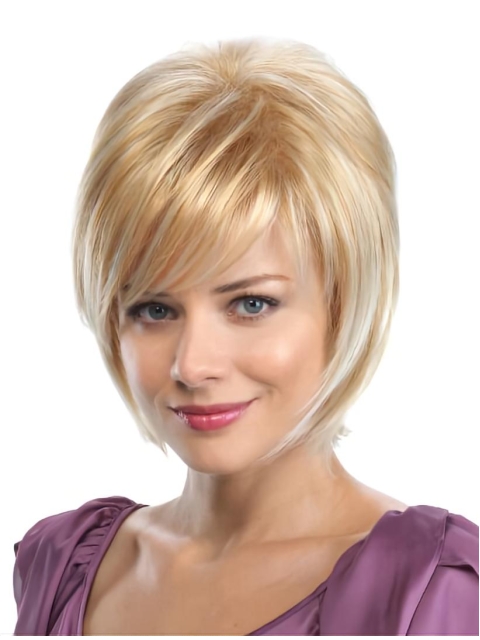 Straight 8" Blonde Synthetic Bobs Medium Wigs