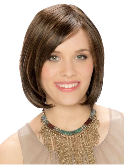 Suitable 10" Chin Length Straight Brown Bob Wigs