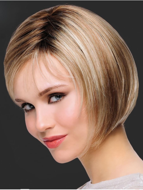 Top 10" Chin Length Straight Blonde Bob Wigs