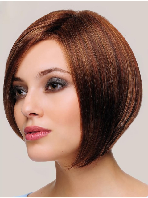 Soft 10" Chin Length Straight Brown Bob Wigs