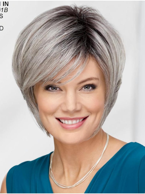 Straight Chin Length 12" Capless Best Grey Wigs