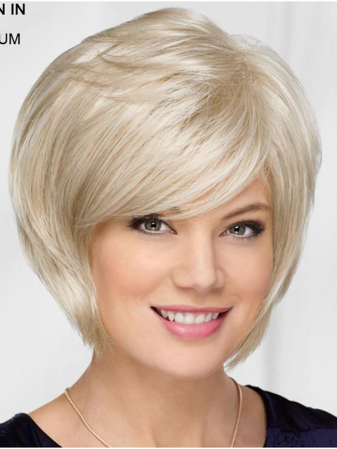 10" Chin Length Platinum Blonde Straight Top Bob Wigs