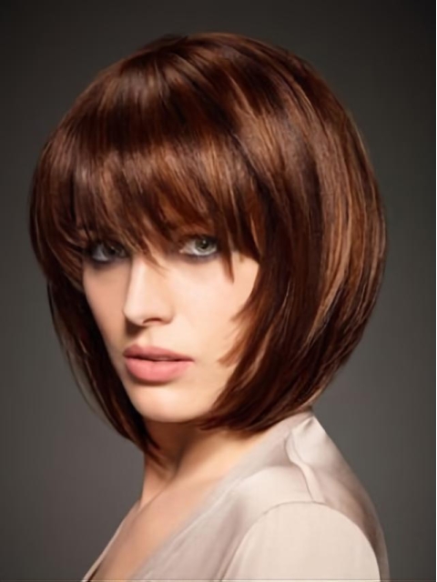 Designed Auburn Straight Chin Length Human Hair Wigs