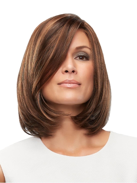 Straight Brown Layered Human Hair Hand Tied Wigs