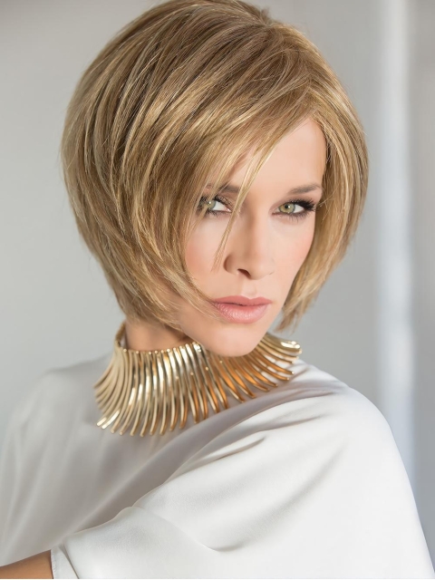 Chin Length Straight Blonde Layered 100% Hand Tied Synthetic Wigs