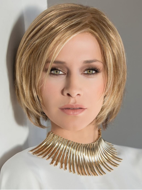 Chin Length Straight Blonde Layered 100% Hand Tied Synthetic Wigs