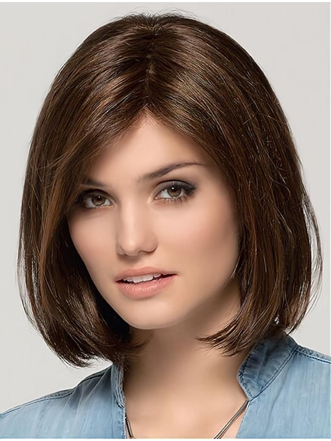 Remy Human Hair Monofilament Brown 11" Bob Wig