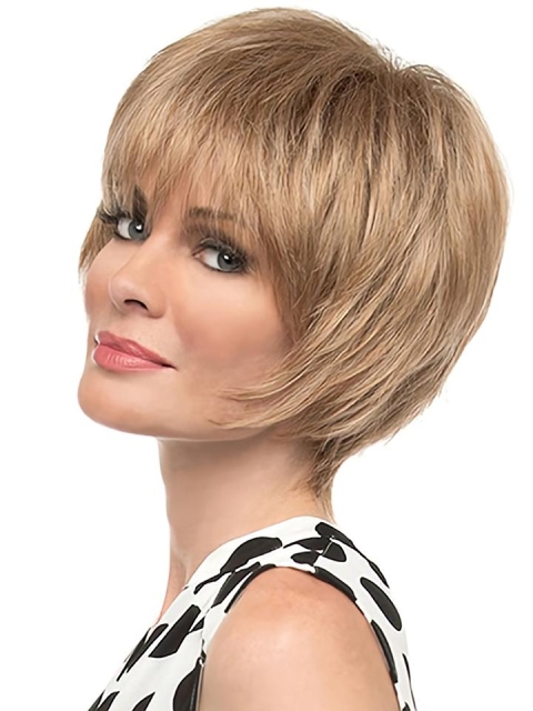 Straight 8" With BangsBlonde Synthetic Wigs 