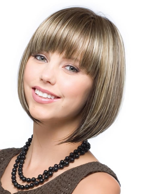 Traditiona Brown Straight Chin Length Synthetic Wigs