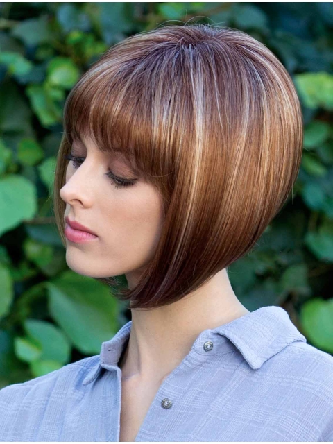 Monofilament Brown Straight Bob Cut Wig