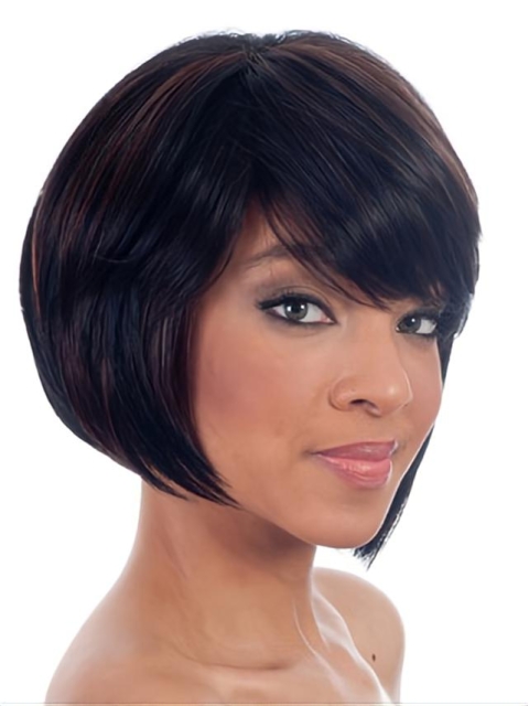 Polite Black Straight Chin Length African American Wigs