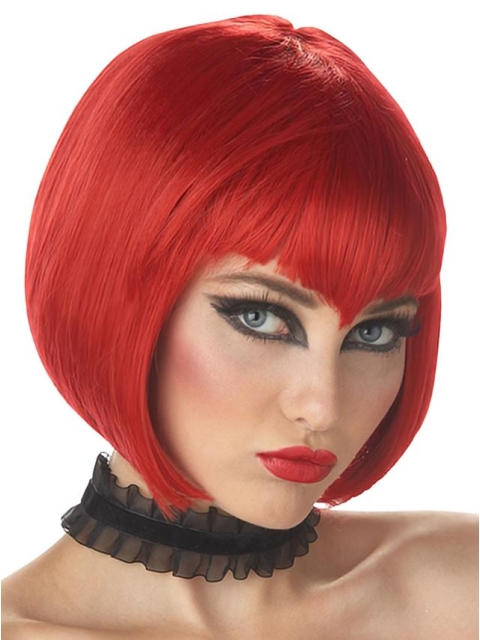 10 Inches Straight Bobs Cute Lace Front Synthetic Red Wigs