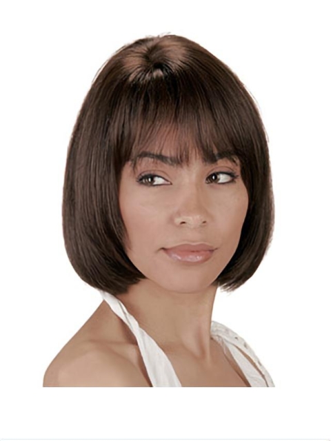 Ideal Brown Straight Chin Length Human Hair Wigs