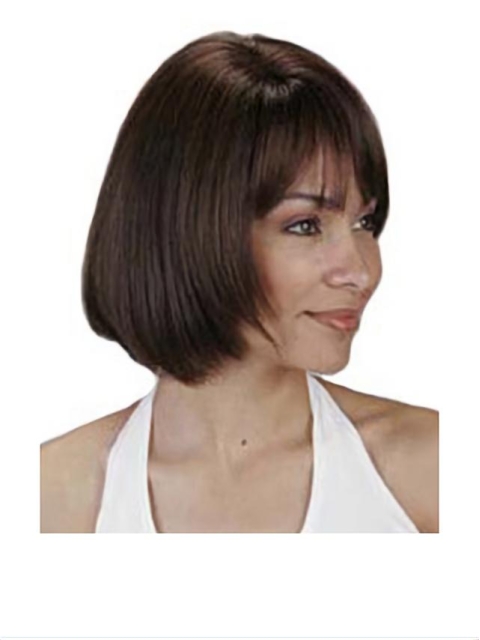 Ideal Brown Straight Chin Length Human Hair Wigs