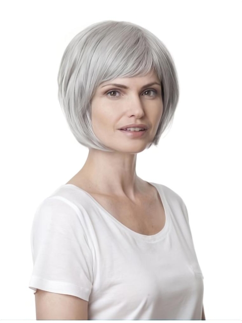 Fashionable Straight Chin Length Synthetic Grey Wigs