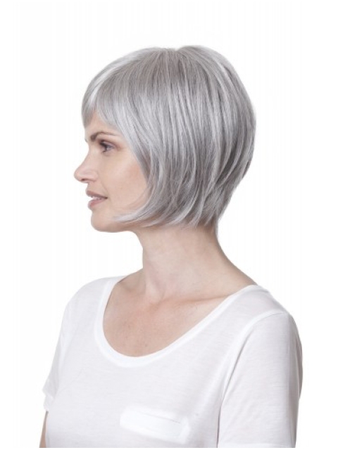 Fashionable Straight Chin Length Synthetic Grey Wigs