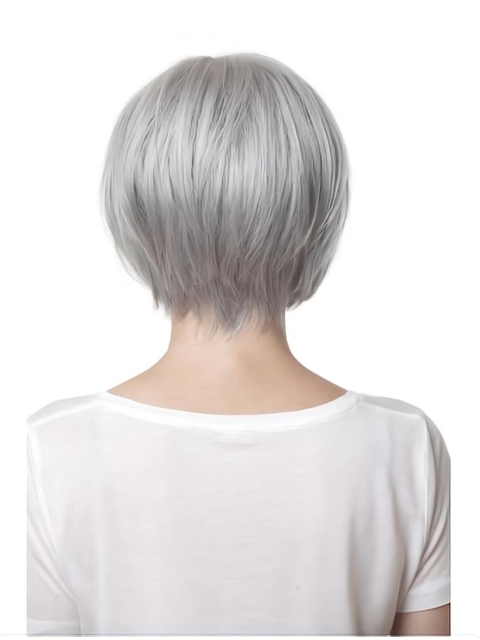 Fashionable Straight Chin Length Synthetic Grey Wigs