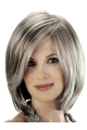 Grey Lady With Side Bangs Smooth Human Wigs