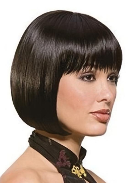 Fashion Black Straight Chin Length Synthetic Wigs