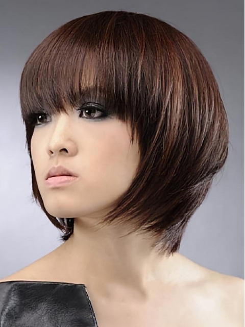 Convenient Auburn Straight Chin Length Human Hair Wigs